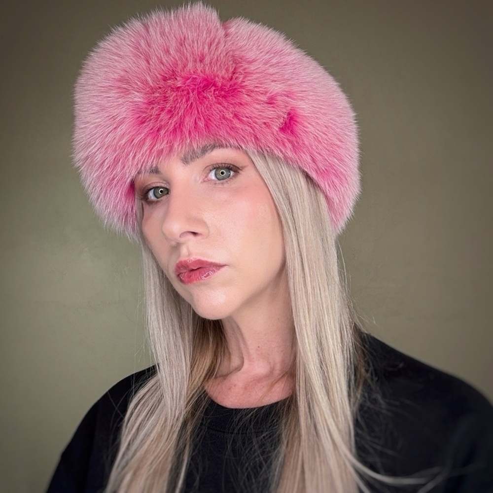 Vintage Genuine Dyed Fox Fur Neon Pink Frosted Tips Headband Scarf Collar
